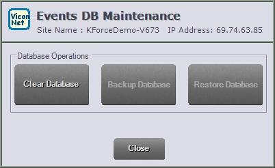 From the Events Settings screen, select. The following screen displays. The database by nature is limited by size (4 GB with the free SQL 2005 express).