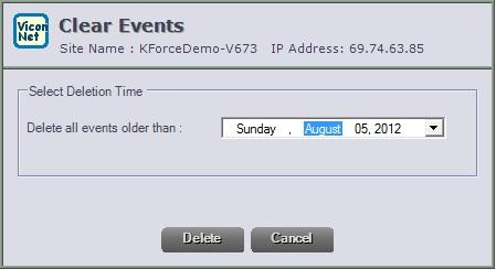 26. From the dropdown, select the date up to which all events will be deleted. Click on Delete to remove these events from the database. 27.