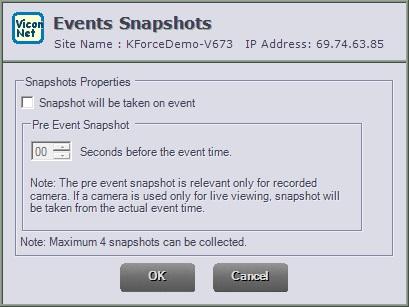31. From the Events Settings screen, select. The following screen displays. 32. Check the box to attach a snapshot to an event when it occurs.