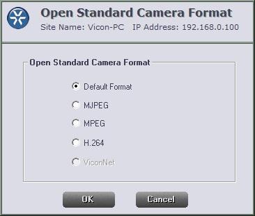 Non-Vicon Open Standard Camera Format This section pertains to certain Vicon open standard cameras from other vendors only. Vicon open standard cameras are formatted from their configuration screens.