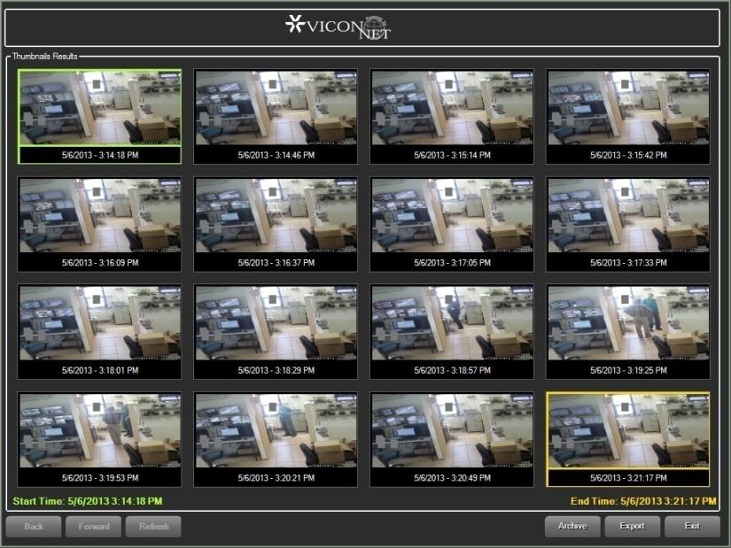 Thumbnails Search The button enables you to search a selected video segment on open platform cameras for the exact video required.