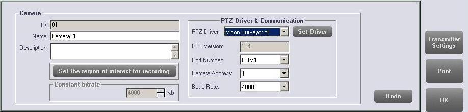 Configuring/Modifying PTZ Controls When you use PTZ cameras in the ViconNet system, you must configure/modify each device according to its specific camera specifications, such as the driver, version