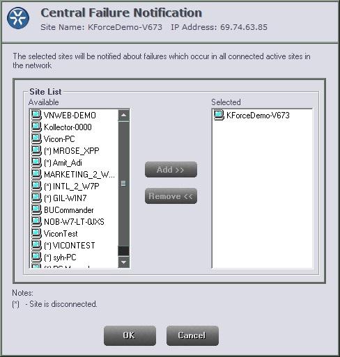 3. Click. The Central Failure Notification window is displayed. 4.