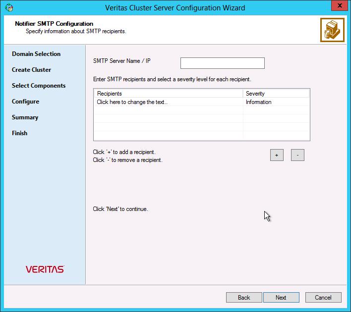 Installing the product and configuring VCS Configuring the cluster using the Cluster Configuration Wizard 24 Enter an SNMP trap port. The default value is 162.