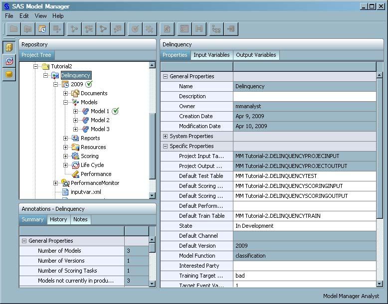 52 Chapter 3 Tutorial 2: Performing Basic SAS Model Manager Tasks Set Default Version You assign a default version after the default champion model for the project is identified.