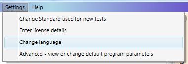 Test Standard may be automatically selected based on the license- if not, choose one from the list.