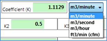 Change the units by choosing from the drop-down whatever flow units were used by the calibration lab Set K1 and K3 to 0 for the range Set K4 to 1 for the range Enter the exponent N, coefficient K,