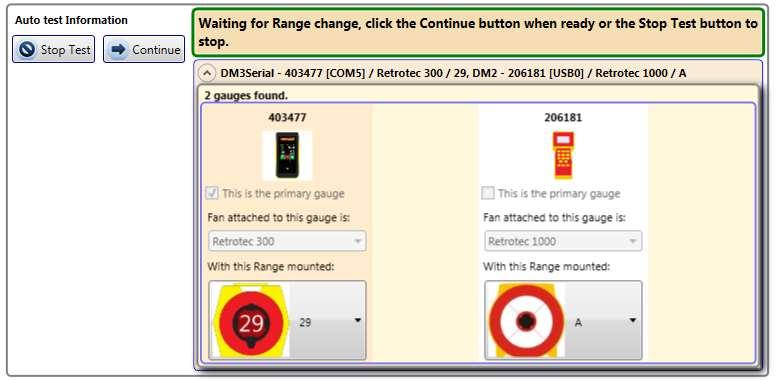 If you determine that you need to change the Range to complete the target point, click on Pause test and change range, then physically change the range on the fan, and