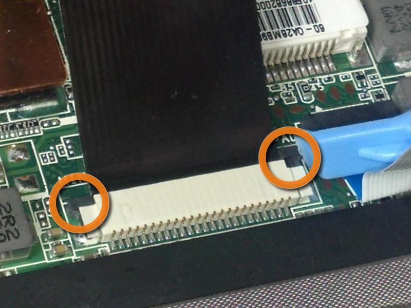 sides of the white connector forward toward the display.