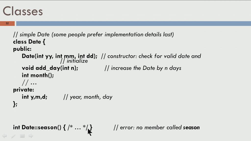 inside the code, may just leave it as it is. (Refer Slide Time: 20:52) So, lets say I design a function called int Date::season().
