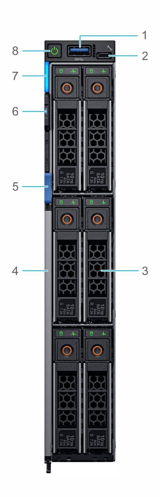 Front view of the system Figure 1. Front view of the 6 drive configuration 1 USB 3.