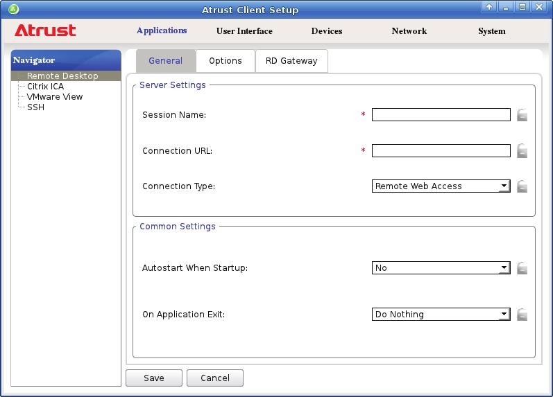 Type in the session name and connection URL through which Web-based remote applications is accessible.