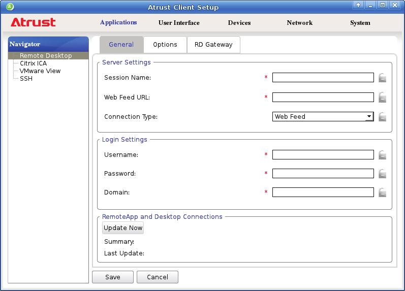 120 Configuring Client Settings Configuring Service Access Settings 4. On General sub-tab, click the Connection Type drop-down menu to select Web Feed. 5.