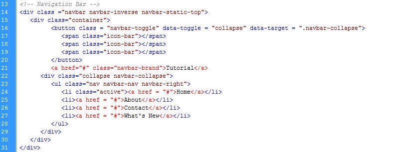 <button class = "navbar-toggle" data-toggle = "collapse" data-target = ".navbar-collapse"> By setting data-target equal to.