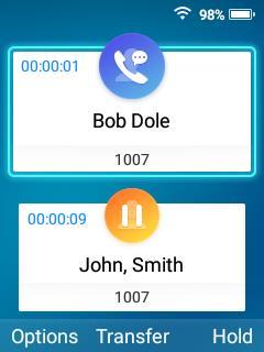 The call interface displays the caller's name and phone number. You can choose to answer or reject the second call (similar to single call scenario).