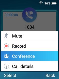 Three-way conference Establishing a conference 1. During a call, press the "Options" softkey then select "New Call." 2. Enter the phone number and initiate a call. 3.