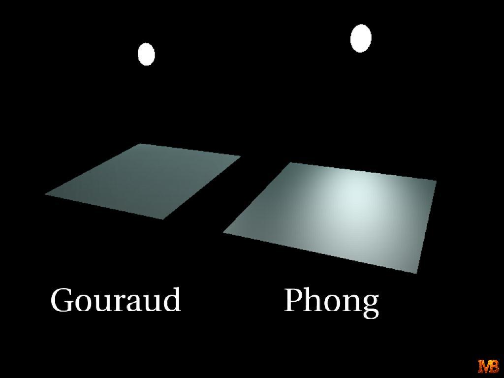Smooth shading Two popular methods: Gouraud shading (used by