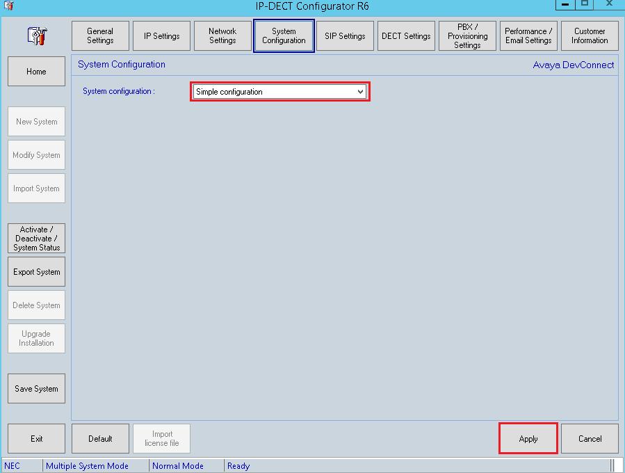 Click on System Configuration at the top of the page, the System configuration in the main window should display Simple configuration as shown