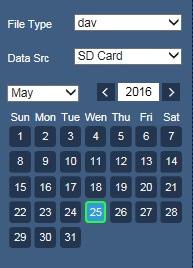 4.1.2 Playback File In calendar, blue date represents data currently has video record or snapshot. See Figure 4-3.. Figure 4-3 Parameter File Type Data Source Function Select dav, as video playback.