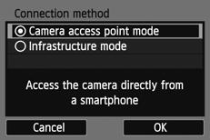 Using Camera Access Point Mode to Establish a Connection The camera and smartphone can be directly connected via a wireless LAN.