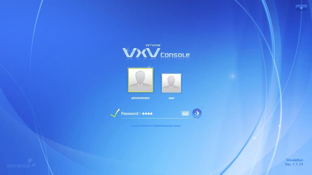 You can also execute VetView Console by clicking Start > Program > Rayence > VetView> Launch VetView Console.