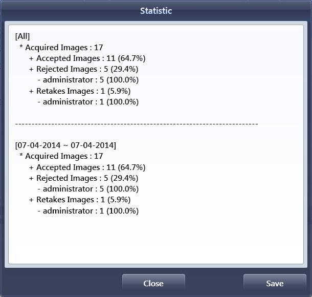 - Statistic : Display the statistics. The statistical results can be output as a CSV files.