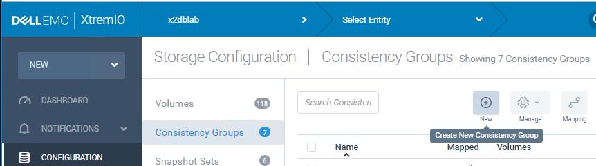 Map the consistency group to the XVC server Creating a consistency group To maintain consistency among the database files when we take the XVC snapshot of the production database, for