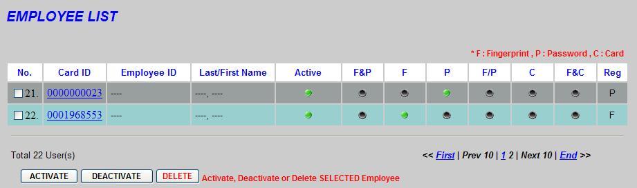 DATA - Daily First IN/Last OUT Screen Daily First IN/Last OUT No. Card ID Employee ID Name Date First IN Last OUT First Prev 10 Serial number. Card ID, use ID link can reach employee setup screen.