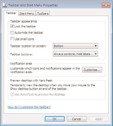 34 Chapter 2 Personalizing Your System Figure 2.6 The Taskbar tab of the Taskbar and Start Menu Properties dialog. Figure 2.7 The Notification Area Icons settings.
