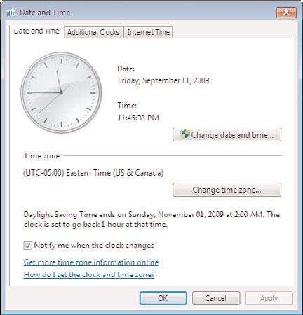 38 Chapter 2 Personalizing Your System Figure 2.9 Date and Time dialog box. Internet Time: Synchronize your system time with an Internet-based time server (typically already determined).