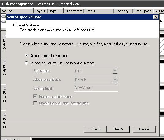On Format Volume window, select D o n ot format
