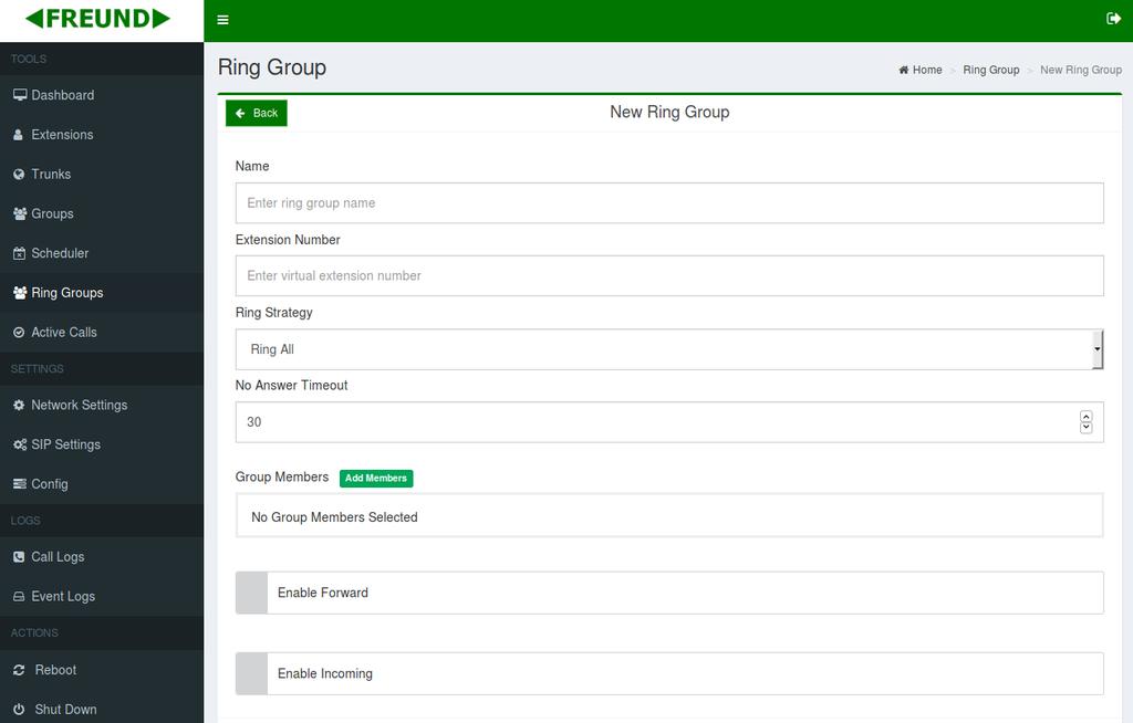 3.1.5 Ring groups Ring groups item within Tools lists all ring groups, and gives options for creating new call groups.