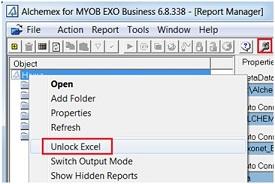 Unlock Microsoft Excel When Alchemex for MYOB Account Right runs a report out to Excel, it takes control of Excel and prevents user interaction with Excel.