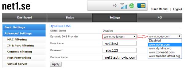 To use DDNS the user will have to register an account at one of the DDNS providers available, choose a domain name and provide all needed information in the routers web