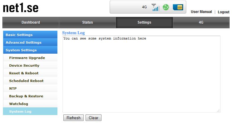 System Log On this page the System Log can be read.
