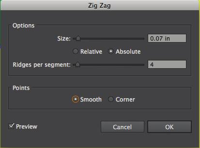4 Click Stroke in the Appearance panel, and then choose (from the main menu) Effect > Distort and Transform > Zig Zag.