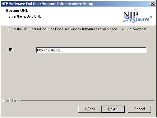 10. In the Hosting URL dialog box, enter the website address that will host the NTP Software End User