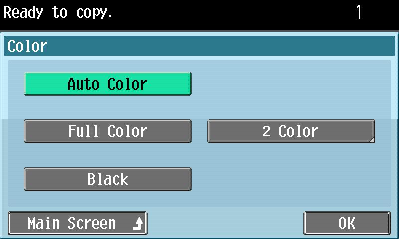 Using copy functions Select the desired Color setting.