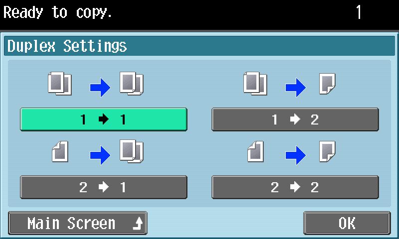 Using copy functions Touch the button for the desired settings, and then touch [OK].