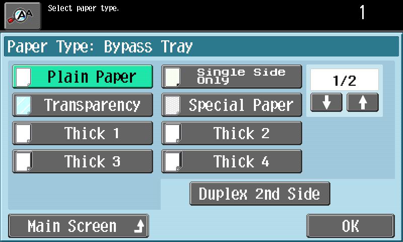 Using copy functions 4 Select the appropriate setting for the type of special paper that is loaded. Touch the button for the desired paper type.