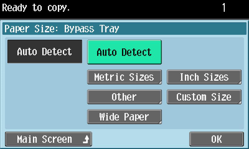 Using copy functions Touch [Paper Size].