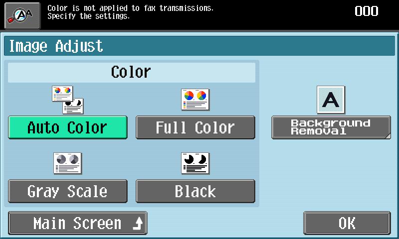 Using fax/scan functions Touch [Background Removal]. The Background Removal screen appears. 4 Adjust the density as desired.