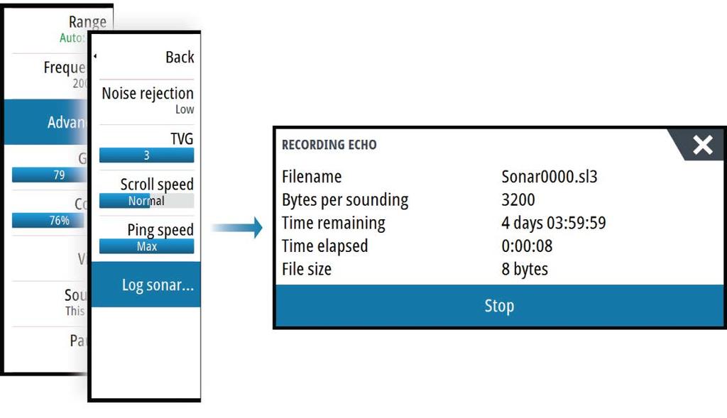 Bytes per sounding Select how many bytes per seconds that are to be used when saving the log file.