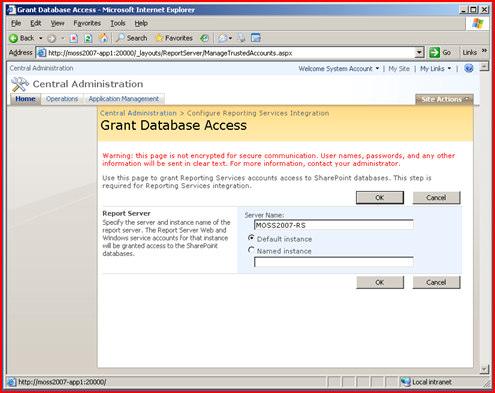 Select Grant database access link from Reporting Services section of Application Management.