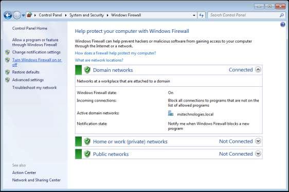7.7 Disabling Windows Firewall Go to Control Panel > System and