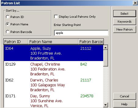 Unit 2 LINCC Circulation To search for a patron with no barcode: 1. On the Patron bar, click the icon to retrieve the patron list. 2. The Patron List window will appear.