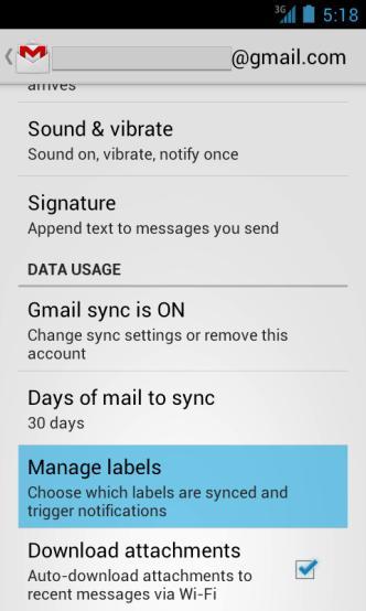 MANAGE SYNC SETTINGS FOR INDIVIDUAL GMAIL LABELS You can adjust sync settings for the individual labels in the Gmail app.