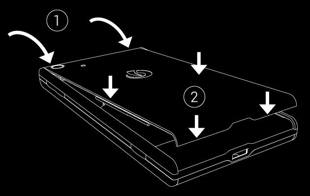 STEP 4 Attach the back cover: 1. Attach the top of the back cover at the top of the phone first. 2.