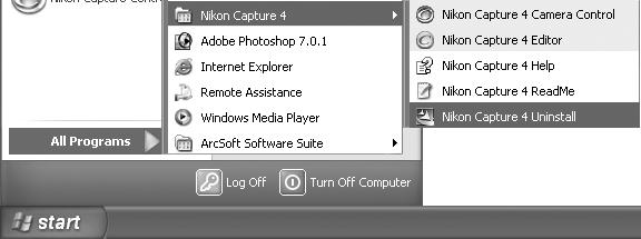 Uninstall Uninstall Uninstalling Nikon Capture 4 This section describes how to uninstall the Windows versions of Nikon Capture 4.