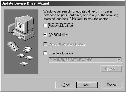 Windows Step 4 The dialog box shown at right will be displayed. Select Search for a better driver than the one your device is using now and click Next.